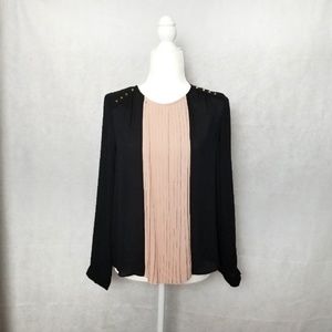 Soft pink and black color block blouse